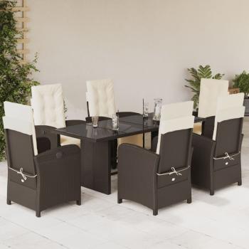 ARDEBO.de - 7-tlg. Garten-Essgruppe mit Kissen Braun Poly Rattan