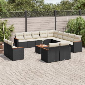ARDEBO.de - 14-tlg. Garten-Sofagarnitur mit Kissen Schwarz Poly Rattan