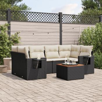 ARDEBO.de - 7-tlg. Garten-Sofagarnitur mit Kissen Schwarz Poly Rattan