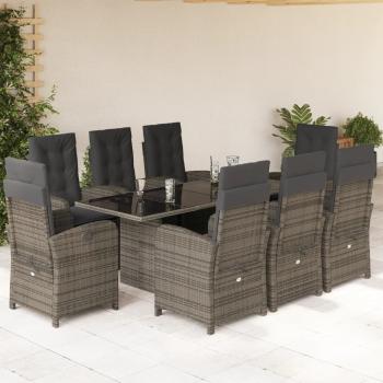 ARDEBO.de - 9-tlg. Garten-Essgruppe mit Kissen Grau Poly Rattan