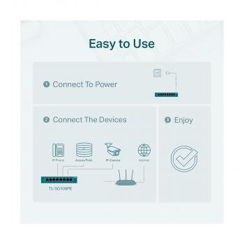 TP-Link TL-SG108PE 8-Port Gigabit Easy Smart Switch, PoE+, 8xRJ45-Ports 10/100/1000 Mbit/s, schwarz