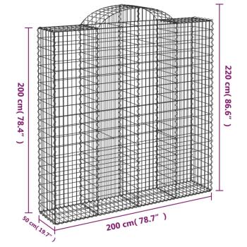 Gabionen mit Hochbogen 6 Stk. 200x50x200/220cm Verzinktes Eisen