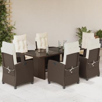 ARDEBO.de - 7-tlg. Garten-Essgruppe mit Kissen Braun Poly Rattan