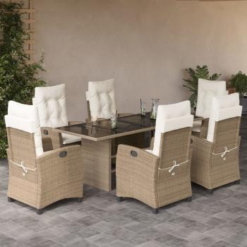 ARDEBO.de - 7-tlg. Garten-Essgruppe mit Kissen Beige Poly Rattan