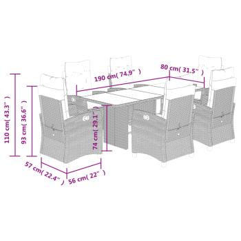 7-tlg. Garten-Essgruppe mit Kissen Beige Poly Rattan