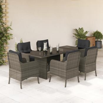 ARDEBO.de - 7-tlg. Garten-Essgruppe mit Kissen Grau Poly Rattan