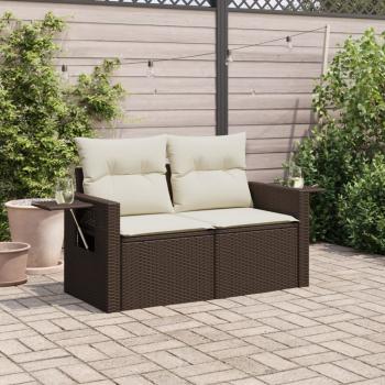 ARDEBO.de - Gartensofa mit Kissen 2-Sitzer Braun Poly Rattan