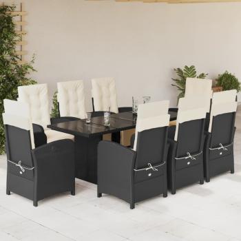ARDEBO.de - 9-tlg. Garten-Essgruppe mit Kissen Schwarz Poly Rattan