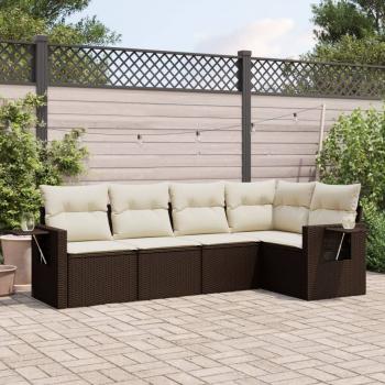 ARDEBO.de - 5-tlg. Garten-Sofagarnitur mit Kissen Braun Poly Rattan