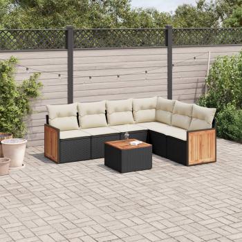 ARDEBO.de - 7-tlg. Garten-Sofagarnitur mit Kissen Schwarz Poly Rattan
