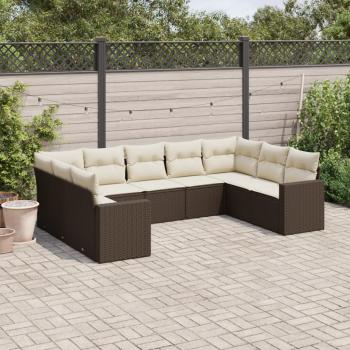ARDEBO.de - 9-tlg. Garten-Sofagarnitur mit Kissen Braun Poly Rattan
