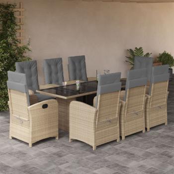 ARDEBO.de - 9-tlg. Garten-Essgruppe mit Kissen Beigemischung Poly Rattan
