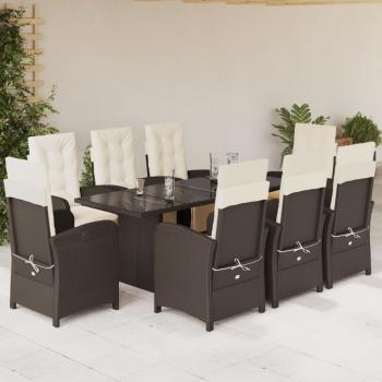 ARDEBO.de - 9-tlg. Garten-Essgruppe mit Kissen Braun Poly Rattan