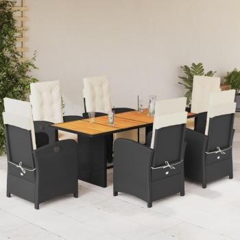 ARDEBO.de - 7-tlg. Garten-Essgruppe mit Kissen Schwarz Poly Rattan