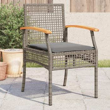 ARDEBO.de - Gartenstühle mit Kissen 4 Stk. Grau Poly Rattan Akazienholz