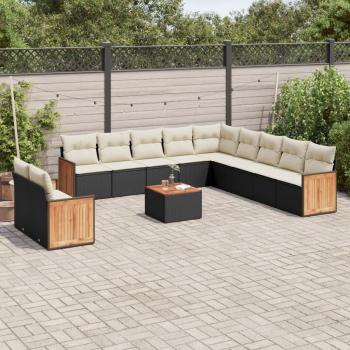 ARDEBO.de - 12-tlg. Garten-Sofagarnitur mit Kissen Schwarz Poly Rattan