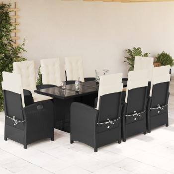 ARDEBO.de - 9-tlg. Garten-Essgruppe mit Kissen Schwarz Poly Rattan