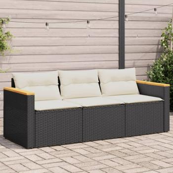 ARDEBO.de - Gartensofa mit Kissen 3-Sitzer Schwarz Poly Rattan