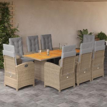 ARDEBO.de - 9-tlg. Garten-Essgruppe mit Kissen Beige Poly Rattan