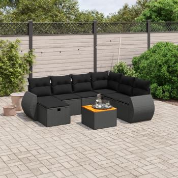 ARDEBO.de - 8-tlg. Garten-Sofagarnitur mit Kissen Schwarz Poly Rattan