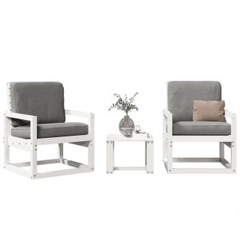 ARDEBO.de - 3-tlg. Garten-Lounge-Set Weiß Massivholz Kiefer