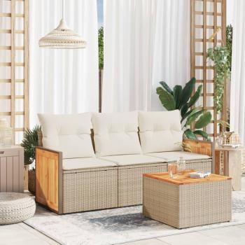 ARDEBO.de - 4-tlg. Garten-Sofagarnitur mit Kissen Beige Poly Rattan