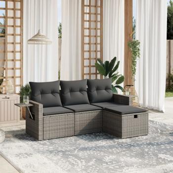 ARDEBO.de - 4-tlg. Garten-Sofagarnitur mit Kissen Grau Poly Rattan
