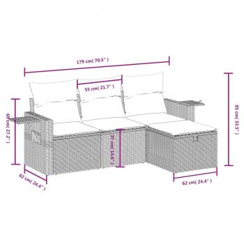 4-tlg. Garten-Sofagarnitur mit Kissen Grau Poly Rattan