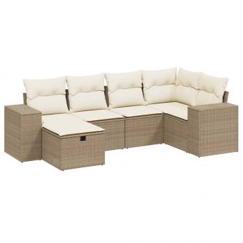 6-tlg. Garten-Sofagarnitur mit Kissen Beige Poly Rattan