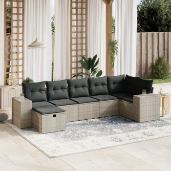 ARDEBO.de - 7-tlg. Garten-Sofagarnitur mit Kissen Grau Poly Rattan