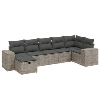 7-tlg. Garten-Sofagarnitur mit Kissen Grau Poly Rattan