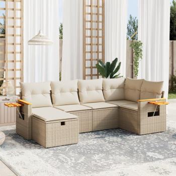 ARDEBO.de - 6-tlg. Garten-Sofagarnitur mit Kissen Beige Poly Rattan