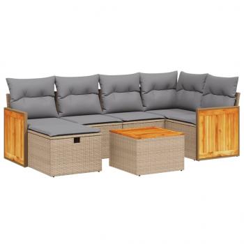 7-tlg. Garten-Sofagarnitur mit Kissen Beige Poly Rattan