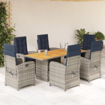 ARDEBO.de - 7-tlg. Garten-Essgruppe mit Kissen Beige Poly Rattan