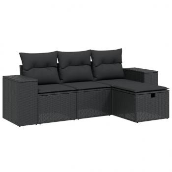ARDEBO.de - 4-tlg. Garten-Sofagarnitur mit Kissen Schwarz Poly Rattan