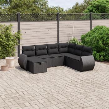 ARDEBO.de - 7-tlg. Garten-Sofagarnitur mit Kissen Schwarz Poly Rattan