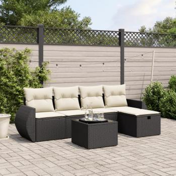 ARDEBO.de - 6-tlg. Garten-Sofagarnitur mit Kissen Schwarz Poly Rattan