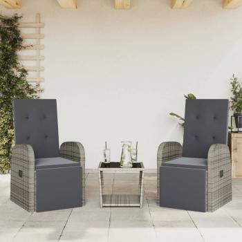 ARDEBO.de - 3-tlg. Garten-Essgruppe mit Kissen Grau Poly Rattan