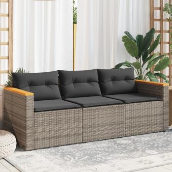 ARDEBO.de - Gartensofa mit Kissen 3-Sitzer Grau Poly Rattan