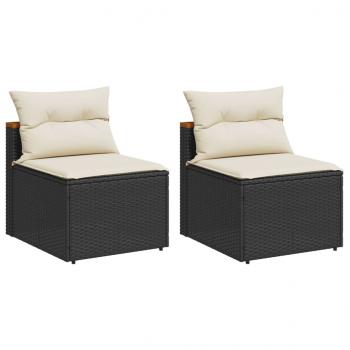 Gartensofas ohne Armlehnen mit Kissen 2 Stk Schwarz Poly Rattan