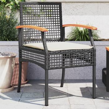 ARDEBO.de - Gartenstühle mit Kissen 2 Stk. Schwarz Poly Rattan Akazienholz