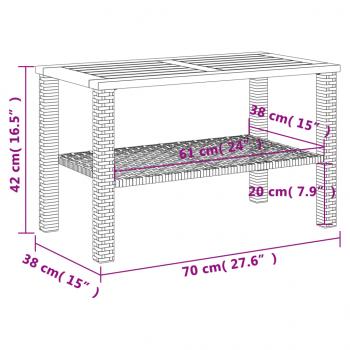 Gartentisch Schwarz 70x38x42 cm Poly Rattan Akazienholz
