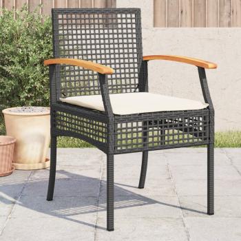 ARDEBO.de - Gartenstühle mit Kissen 4 Stk. Schwarz Poly Rattan Akazienholz