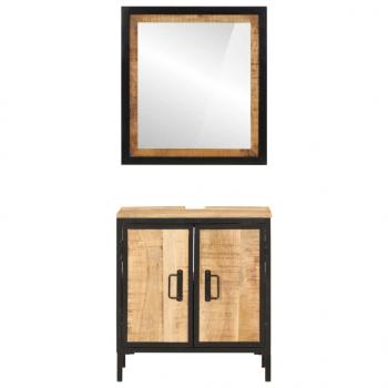 2-tlg. Badmöbel-Set Eisen und Massivholz Mango