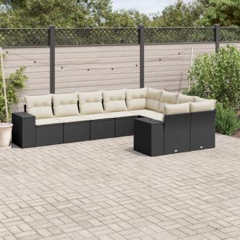 ARDEBO.de - 9-tlg. Garten-Sofagarnitur mit Kissen Schwarz Poly Rattan