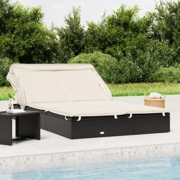 ARDEBO.de - 2-Personen-Sonnenliege mit Dach Schwarz 213x118x97 Poly Rattan