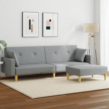 ARDEBO.de - Schlafsofa 2-Sitzer mit Fußhocker Hellgrau Stoff