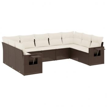 9-tlg. Garten-Sofagarnitur mit Kissen Braun Poly Rattan