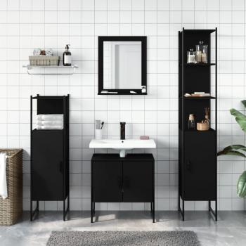 4-tlg. Badmöbel-Set Schwarz Holzwerkstoff
