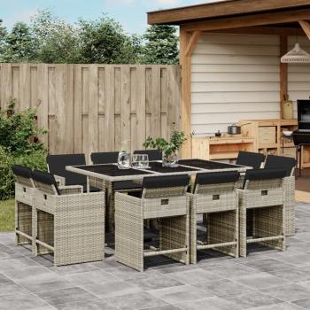 ARDEBO.de - 11-tlg. Garten-Essgruppe mit Kissen Hellgrau Poly Rattan